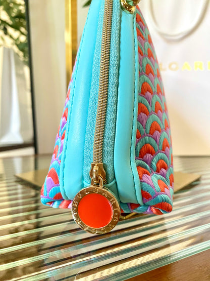 BVLGARI Pattern Blue Fan Pouch w/ Sling